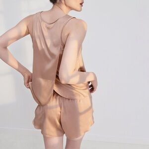 Lunya Washable Silk Tulip Hem Scoop Neck Sleep Loungewear Tank Otium Tan Small